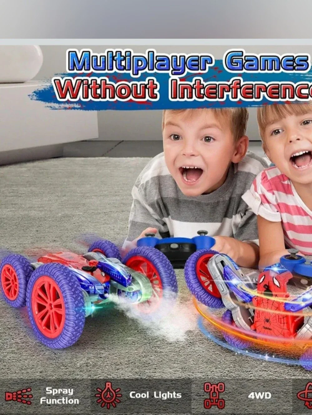 Spider RC Stunt Car - 360° Rotating 4WD Remote Control Toy with Lights & Spray,